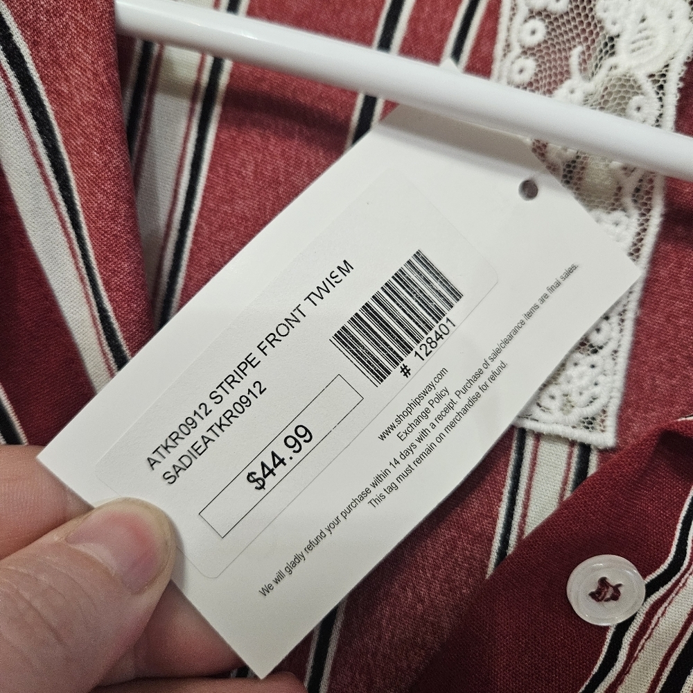 Sadie & Sage Red And White Stripe Button Down Blo… - image 3